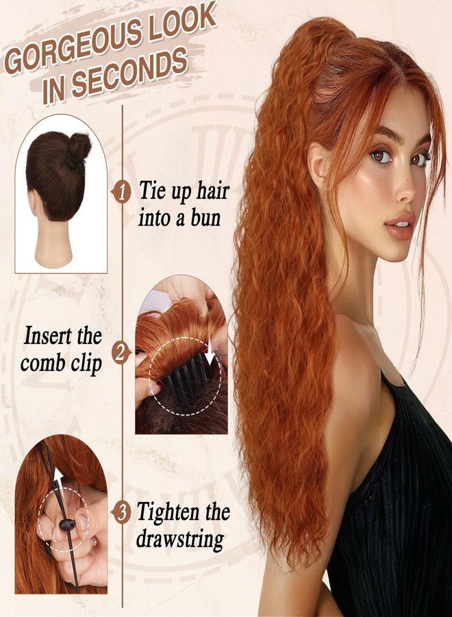 BARSDAR 22 Inch Burgundy Curly Drawstring Ponytail Extension – Dark Red Comb Clip Ponytail Hairpieces for Women – Curly Wavy Synthetic Bohemian Ponytail Extensions Long Curly Pony Tail Hairpieces - Image 4